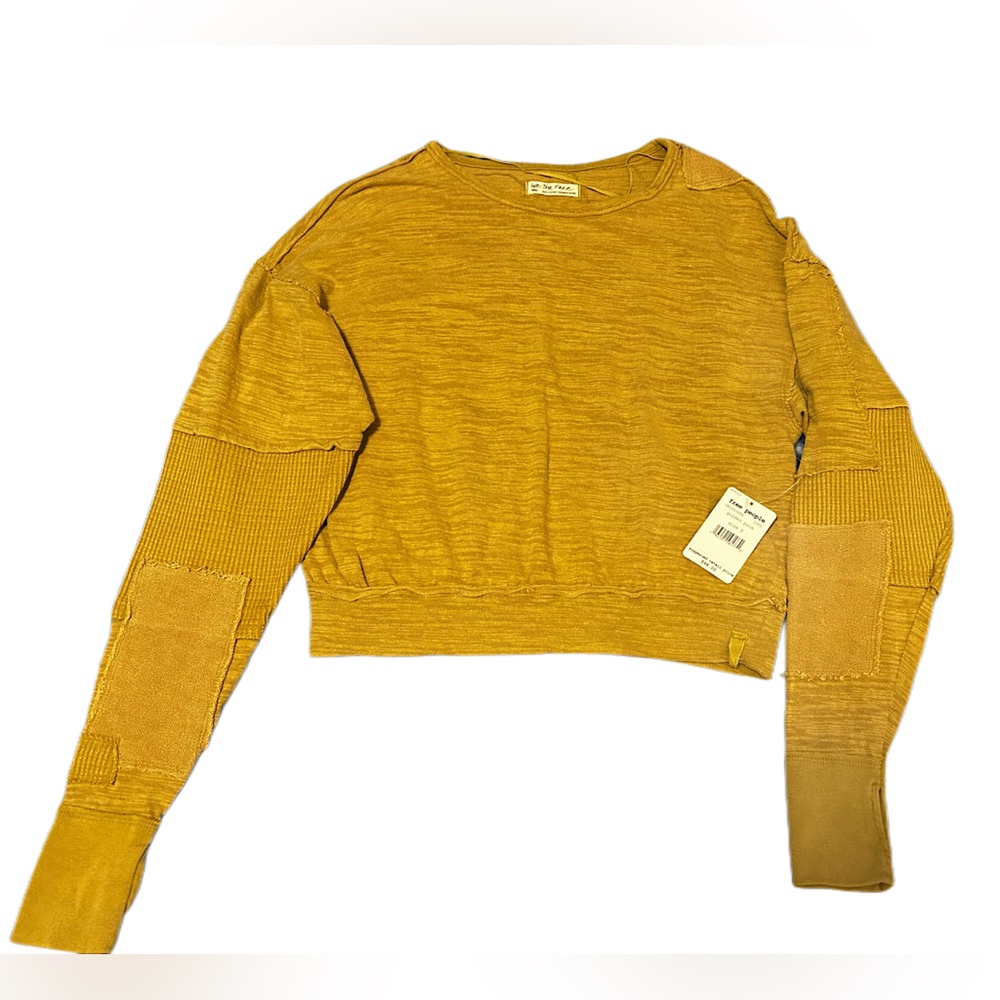 NWT FREE PEOPLE “GOLDEN PALM” SIZE SMALL CROP LONG SLEEVE SWEATER